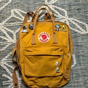 Fjallraven Kånken mustard yellow Backpack with pins Stranger Things